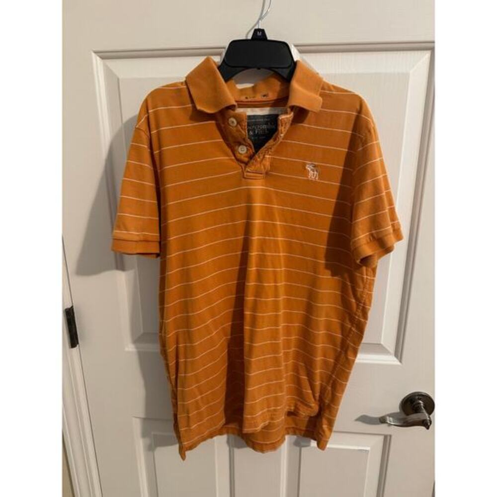 Abercrombie & Fitch Men's Vintage Short Sleeve Striped Polo Shirt Orange L